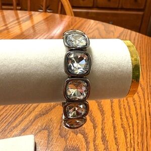 Silver Tone Clear Crystal Statement Stretch Bracelet